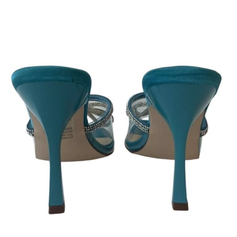 CHASE+CHLOE/ Turquoise Bow / Blue / Rhinestone / Embellished/  Heeled Sandals - Picture 6 of 8
